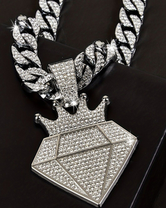 Iced Out Lab Grown Diamond <b>Pendant</b> <b>Necklace</b> for <b>Men</b> Gold Plated <b>Silver</b> Cuban Chain Hip Hop Jewellery - Product Image 1