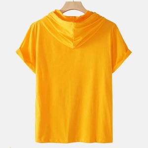 เสื้อยืดถักแขนสั้นมีฮู้ดสีเหลืองสำหรับทุกเพศทรงหลวมสวมใส่สบายในฤดูร้อน - Product Image 6