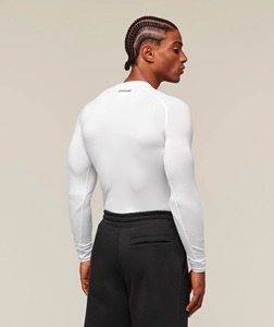 Men Long Sleeve <b>Compression</b> <b>Shirt</b> <b>White</b> Slim Fit Quick Dry Sporty O-Neck Knitted Performance Top - Product Image 2