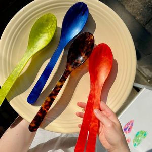 COLORFUL HANDMADE RESIN SALAD <b>SPOON</b> Servers Decorative <b>Serving</b> <b>Spoons</b> Set Salad Mixing Dinner Fork <b>Spoon</b> Handle Salad - Product Image 2