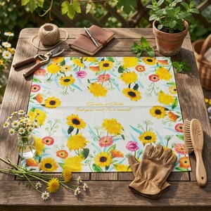 [K-ESSENTIALS] ผ้าพันคอลายดอกไม้สีเหลือง ผ้าฝ้าย 60s 50x50 ซม. ผ้าเช็ดหน้าอเนกประสงค์แบบนุ่มใช้ซ้ำได้ - Product Image 4