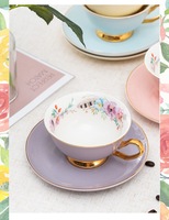 Ensemble de tasses à café et soucoupes en céramique émaillée de couleur classique en gros, avec bordure et poignée dorées