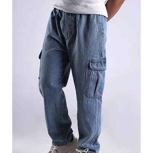 Pantalon cargo en denim bleu clair, taille haute, coupe ample, couleur unie, style décontracté, pour le printemps, jean pour homme - Product Image 3