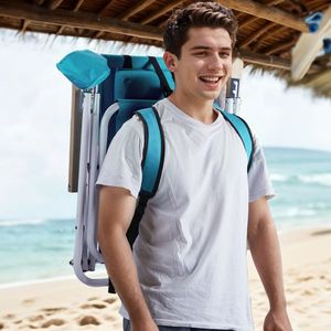 Silla de playa plegable verde con mochila portátil de 4 posiciones Diseño plegable Reposabrazos de madera Reposacabezas Portavasos para acampar - Product Image 2