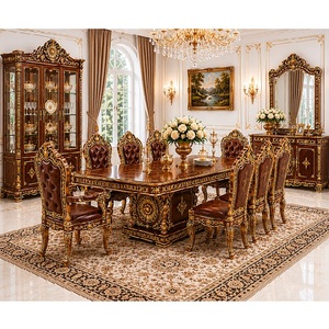 Los Mejores Juegos de Comedor con Diseño Maharaja para Interiores de Lujo, Compre una Mesa de Comedor con Sillas de Terciopelo Rojo, Muebles de Comedor de Madera para 8 Personas - Product Image 2
