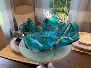 Bol en résine Ocean Bloom, plat de service Aqua Galaxy, bol décoratif Celestial Sea, plateau en résine Turquoise Nebula, bol artistique émeraude. - Product Image 5