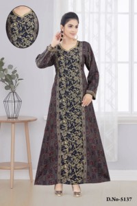 Premium Roopali Creation Ethnic Floral <b>Kaftan</b> Dress with Alphine Print Fabric Manual Airy Embroidery Ankle-Length <b>Long</b> Sleeves - Product Image 3