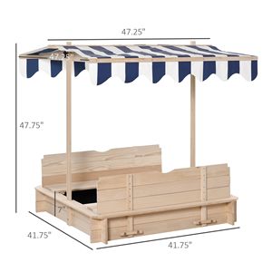 Sabbiera in Legno Convertibile con Tettuccio Regolabile e Schienali a Panchina, Fondo Blu Naturale, Arredamento Convertibile per Bambini - Product Image 3