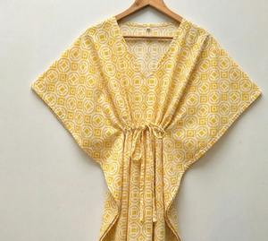 Kaftan indien fait main en coton, imprimé à la main, style bohème, robe de plage estivale pour femmes - Product Image 4