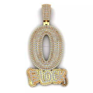 Pendentif Hip Hop 0 Block en Argent Sterling 925 Plaqué Rhodium avec Diamant Moissanite, Bijou Statement Iced Out pour Femmes et Hommes - Product Image 1
