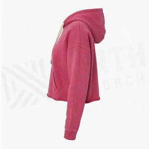 Womens Casual Style Acid <b>Wash</b> Pullover Crop Hoodies Long Sleeve <b>Tech</b> Fleece Custom 3D Embroidered Cut Raw Hem Street - Product Image 3