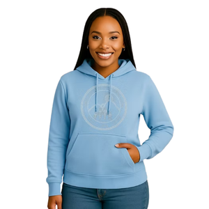 Sudadera con Capucha Azul Claro para Mujer, con Logotipo Redondo Brillante, Informal, de Manga Larga, para Uso Diario, Ropa Cómoda para el Estilo de Vida - Product Image 1