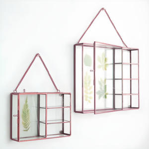 Traditional Handmade Iron Hexagon Glass <b>Frame</b> With Pressed Flowers Inlay Hanging Wall Decoration - Product Image 5