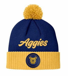 Gorro de Punto Jacquard Azul y Amarillo con Pompón y Logo Aggies, Gorro de Invierno para Uso Casual al Aire Libre - Product Image 1