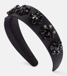 Diadema Elegante Negra Jet con Acolchado, Adorno de Hojas de Cristal Brillante y Bordado, Diadema Ancha de Moda para Mujer, Estilo para Fiestas - Product Image 6