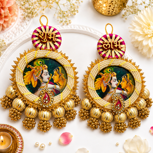 Radha Krishna Shubh Labh - Perles en bois suspendues, modernes, faites à la main, pour l'intérieur/l'extérieur, la maison, le temple, l'entrée, les mariages, la Saint-Valentin - Product Image 3