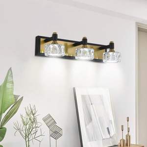 Elegant 20\" Modern Crystal Vanity <b>Light</b> 3-<b>Light</b> Black Gold Finish Wall <b>Sconce</b> for Bathroom Bedroom or Hallway - Product Image 1