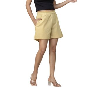 Women's High Waist Shorts Solid Color <b>Elastic</b> Waist Casual Style With Pockets Breathable Woven Fabric For Outdoor Use - Product Image 5