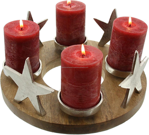 Nouvelle arrivée en aluminium coulé 4 étoiles et 4 T-Light Silver fini sur anneau en bois Morden Christmas Metal Handmade T-Light Sale - Product Image 5