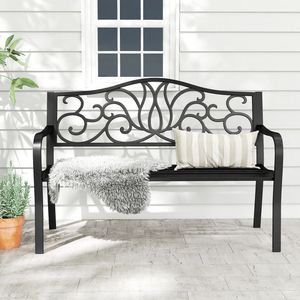 Banc de jardin extérieur de 50 pouces avec dossier à motif floral et assise à lattes pour terrasse - Product Image 3