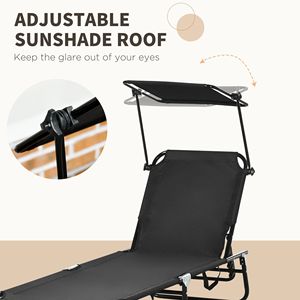 Juego de 2 Sillas Plegables Tipo Chaise Longue para Piscina con Toldo, Respaldo Reclinable y Estructura de Acero para Tomar el Sol al Aire Libre - Product Image 5
