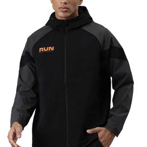 Men's Color Block Hooded <b>Windbreaker</b> Jacket <b>Black</b> Grey Zip Up Front Logo Sporty Spring Coat - Product Image 1