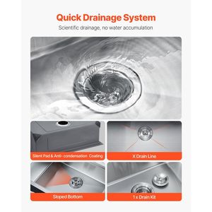 Évier de cuisine en acier inoxydable 304 de 27 pouces, à encastrer, à cuve unique, style ferme, avec rebord, multifonction, à montage sous plan - Product Image 5