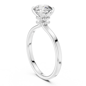 Bague de fiançailles solitaire en diamant Aurora Crown Halo en or blanc 10 carats plaqué rhodium avec design Eterna Bloom - Product Image 3