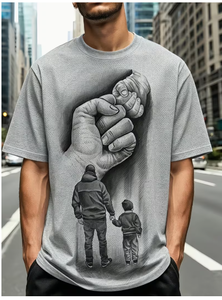 Men s Gray Short Sleeve T-<b>Shirt</b> With <b>Father</b> <b>And</b> <b>Son</b> Hand Holding Print O-Neck Casual Regular Fit Digital Print Jersey Fabric - Product Image 5