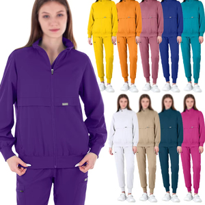 Ensembles d'uniformes médicaux personnalisés pour infirmières, ensembles de blouses et pantalons de jogging tendance pour femmes, vestes en spandex avec fermeture éclair - Product Image 4