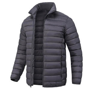 Men Coated Stand Varsity Puffer <b>Jacket</b> Pullover Hoodie Zipper Breathable Fabric Custom Logo Printing Regular Fit Solid Pattern - Product Image 5