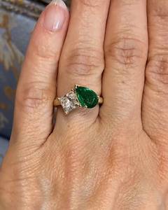 <b>Emerald</b> Gemstone Pear And Round Moissanite Toi Et Moi <b>Ring</b> 925 <b>Silver</b> Original Gold Plated Wedding Fine Gift for Girlfriends - Product Image 4