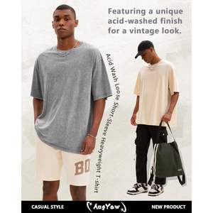 2025, paquete de 3 camisetas lavadas con ácido de gran tamaño para hombre, camisetas de verano básicas Vintage de peso pesado Unisex azul/gris/negro para comodidad Colo - Product Image 4