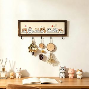 Porte-clés mural en bois motif chaton mignon avec 5 crochets métalliques – Organisateur décoratif pour entrée et décoration de chambre - Product Image 4
