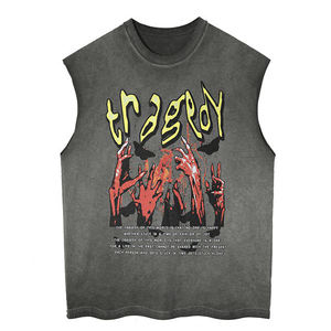 T-shirts de la meilleure qualité, T-shirts noirs surdimensionnés de haute qualité, T-shirts vintage lavés à l'acide, T-shirts sans manches lavés - Product Image 4