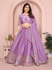 Lehenga festif spécial en georgette évasé avec broderie de bordure riche et élaborée - Product Image 3