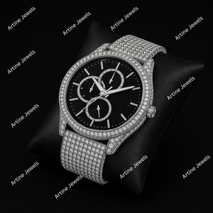 Montre de luxe à cadran noir et diamants, bracelet entièrement pavé, accessoire de mode pour homme - Product Image 2