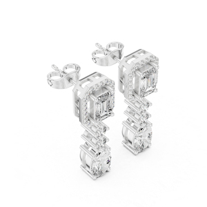 Pendientes de Fiesta de Oro Rosa de 14k con Diamantes de Corte Ovalado/Esmeralda/Redondo para Mujer |   Diamante Cultivado Nuevo - Product Image 5