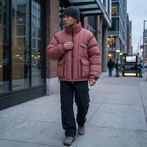 Veste matelassée convertible pour homme, couleur rose poussière, manches amovibles, multi-poches, isolée, pour l'hiver et les activités de plein air - Product Image 3