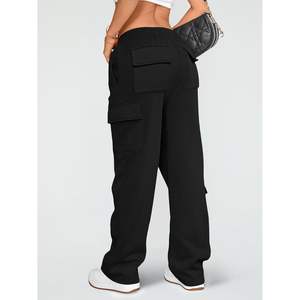 2025 Women's <b>Cargo</b> Sweatpants <b>Wide</b> <b>Leg</b> Fleece Lined Y2K Joggers with Pockets Mid Waist XL Size for Fall Winter - Product Image 3