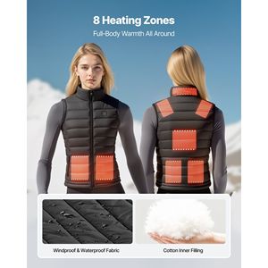 Gilet chauffant électrique rechargeable léger pour femmes, batterie 16000 mAh, 8 zones chauffantes pour les sports d'hiver en plein air - Product Image 2