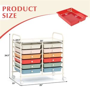 Carrello Portaoggetti a 2 File e 10 Piani con 12 Cassetti, Multicolore, in Metallo, 4 Ruote (2 con Freno), Pieghevole, Stile Macaron, per Bagno e Cucina - Product Image 3