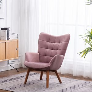 Fauteuil d'appoint contemporain Leiria en velours soyeux capitonné avec ottoman en mauve pour salon - Product Image 3
