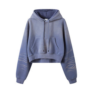 Wholesale fleece outwork Bulk custom embroidery blank cotton french terry oversized <b>cropped</b> <b>top</b> hoodie - Product Image 6