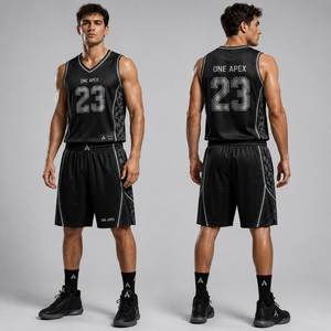 Ensemble de maillots et shorts de basketball noirs personnalisés pour hommes, réversibles, respirants, à séchage rapide, vêtements de sport d'équipe, OEM ODM, vente en gros - Product Image 2
