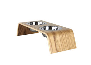 Soporte Elevado para Comedero de Mascotas de Madera de Roble y Nogal, Comedero Arqueado con Doble Tazón de Acero Inoxidable, Grabado Personalizado, OEM Vietnam - Product Image 4
