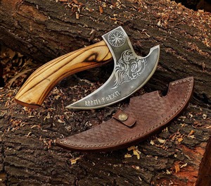 Tomahawk Hatchet Forged Steel Blade Wood <b>Handle</b> Survival <b>Axe</b> Viking Style Engraved Dragon Design - Product Image 4