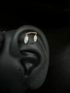 Modern 14K Gold Marquise Diamond <b>Helix</b> Piercing <b>Stud</b> with Refined Dangle Earring Design - Product Image 6