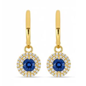 Boucles d'oreilles halo en or jaune massif avec saphir bleu naturel et diamant de haute qualité, magnifiques et éblouissantes, pour fiançailles et mariage - Product Image 1
