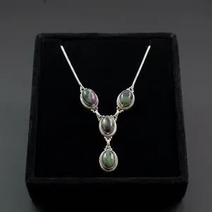 Collier en argent sterling 925 avec zoïsite rubis, pierre précieuse naturelle, cabochon ovale, bijoux faits à la main, collier de mode pour femmes - Product Image 3
